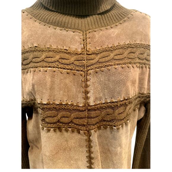 'High Point' Brown Knit and Suede Accent Panel Turtleneck Sweater Women's Large - Picture 4 of 11